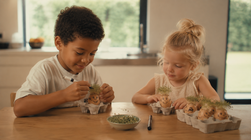Poppetjes met tuinkersharen