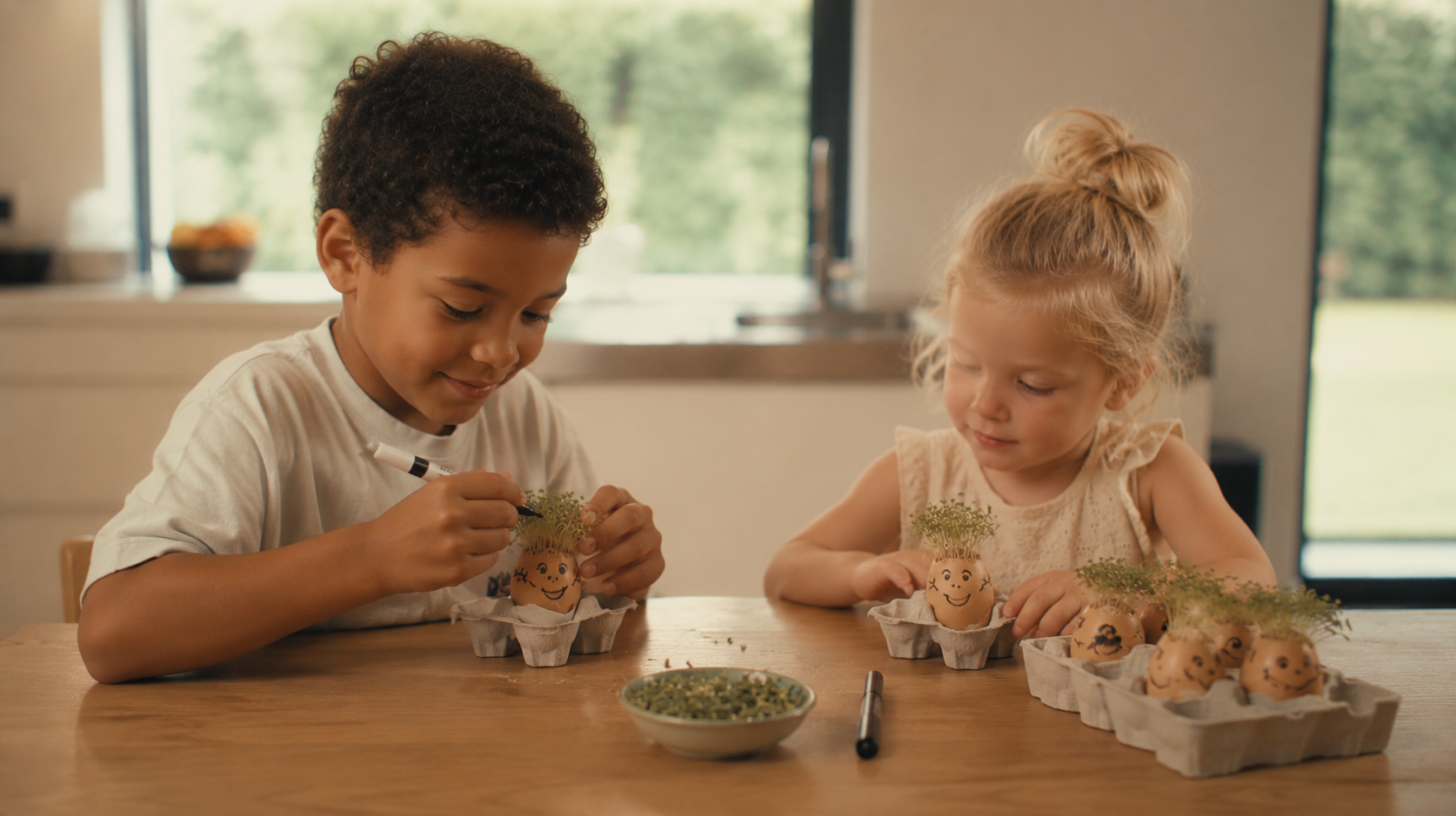 Poppetjes met tuinkersharen
